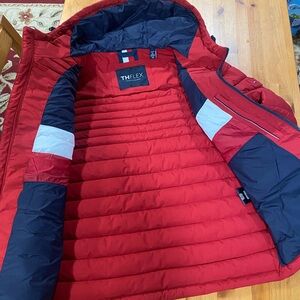 Tommy Hilfiger Red and Navy Quilted Puffer Jacket with White Accents